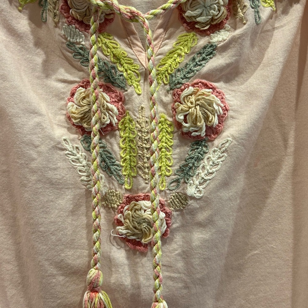 SUNDANCE Peach Cotton Blouse with 3 Dimensional Embroidery - Picture 2 of 5